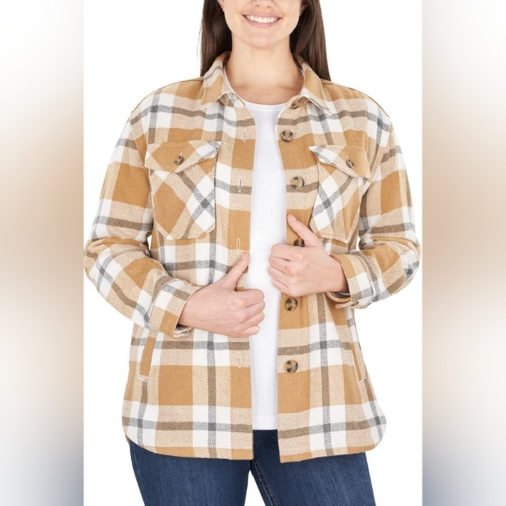 Member's Mark Women's Plaid Button Front Shacket Shirt Jacket City Slicker Med